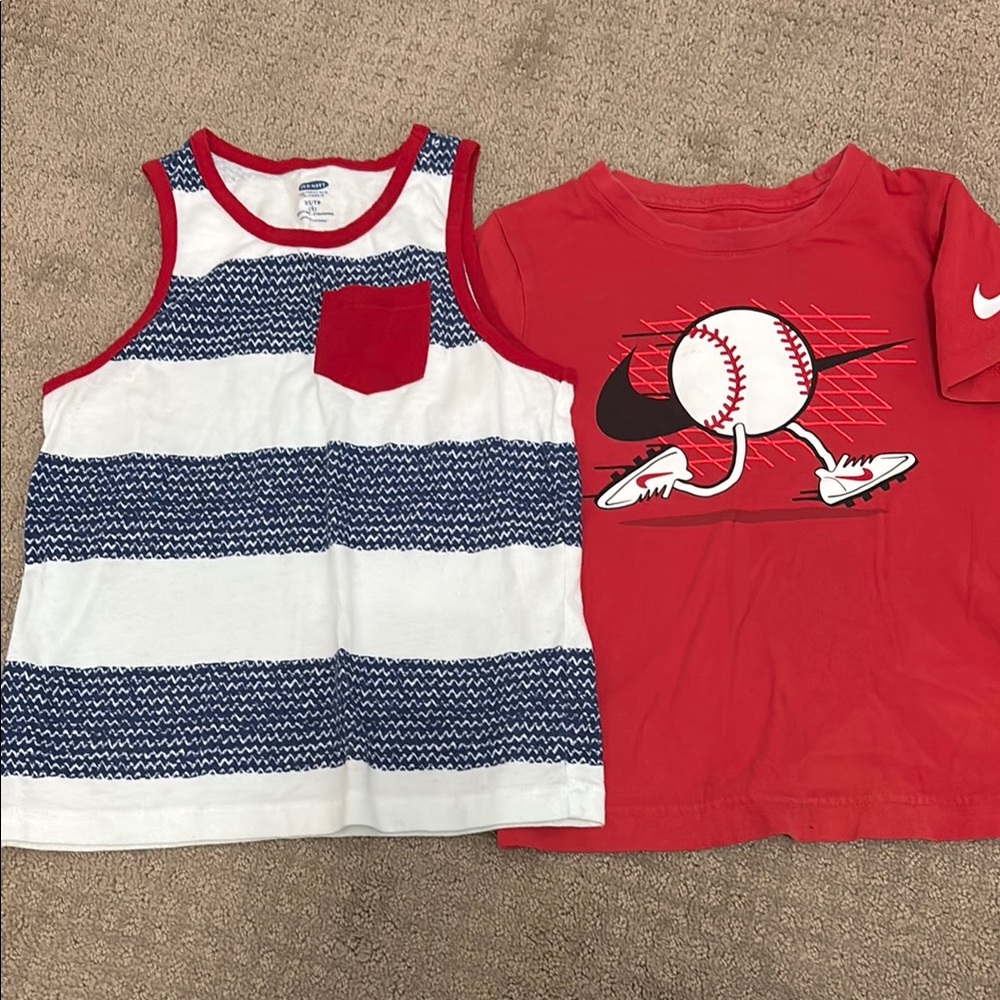 Nike Red Baseball Graphic Tee & Striped old Navy Tank Set